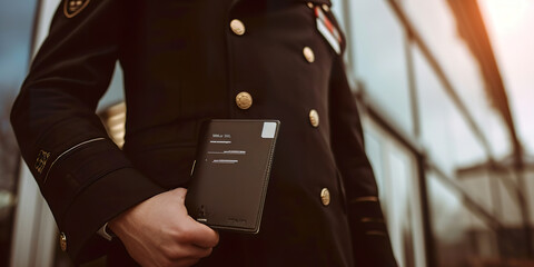 A pilot in uniform and a pilots license