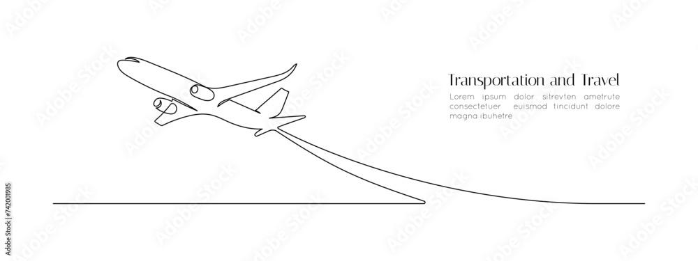 Poster one continuous line drawing of airplane path. business concept of world travel and international fli