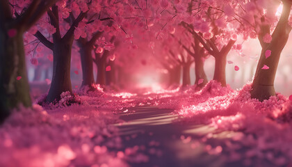 pink blossoming tree path 