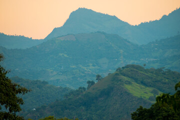 Hilly Colombian landscape at sunrise 