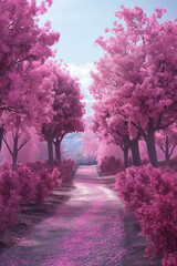 Naklejka premium pink blossoming tree path 