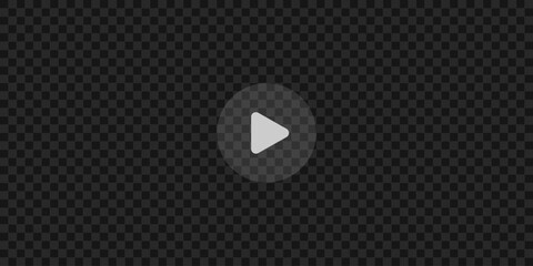 Play button on dark transparent background texture. Video player template. Empty movie computer or television screen. Push, click, record icon on multimedia window interface. Vector illustration. - obrazy, fototapety, plakaty