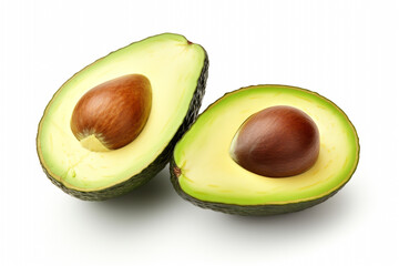 Two slices of avocado isolated on the white background. One slice with core. High quality photo