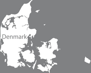 White map of Denmark with the inscription of the name of the country inside map on gray background