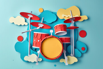 Drum set, world music day poster, abstract concert invitation