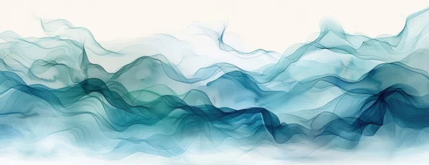 Fotobehang Serene Blue and Green Watercolor Waves: Softly Blended Desktop Wallpaper Background for Calmness © TETIANA