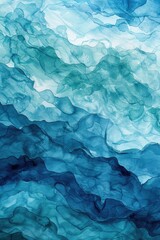 Obraz premium Calming Desktop Wallpaper: Abstract Watercolor Waves in Serene Blues and Greens Blending Softly
