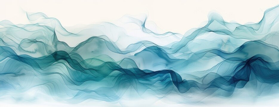 Serene Blue and Green Watercolor Waves: Softly Blended Desktop Wallpaper Background for Calmness