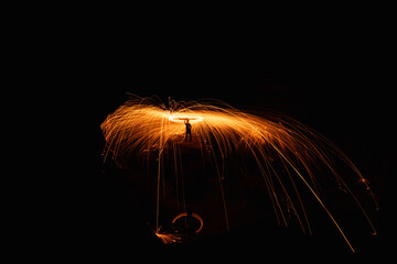 Abstract background of steel wool fireworks on Hat Chom Dao Na Tan, Na Tan District, Ubon...