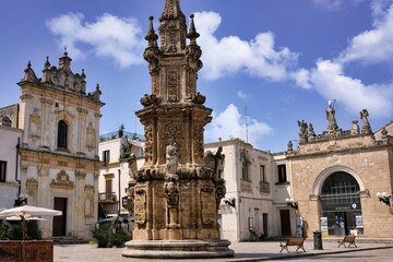 Fototapeta na wymiar Piazza Salandra, located in Nardò (Puglia, Italy),is a true gem of Baroque architecture. This space represents the beating heart of the city,surrounded by historic buildings and charming atmosphere