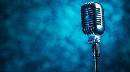 microphone on stage with blue background