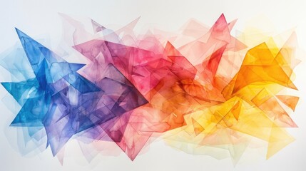 Sharp Geometric Watercolor Abstract: A Spectrum of Colors on a Pure White Backdrop