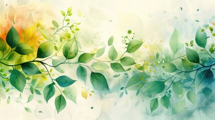 Flowing Greenery and Floral Hues: A Watercolor Botanical Abstract for a Fresh Desktop Garden