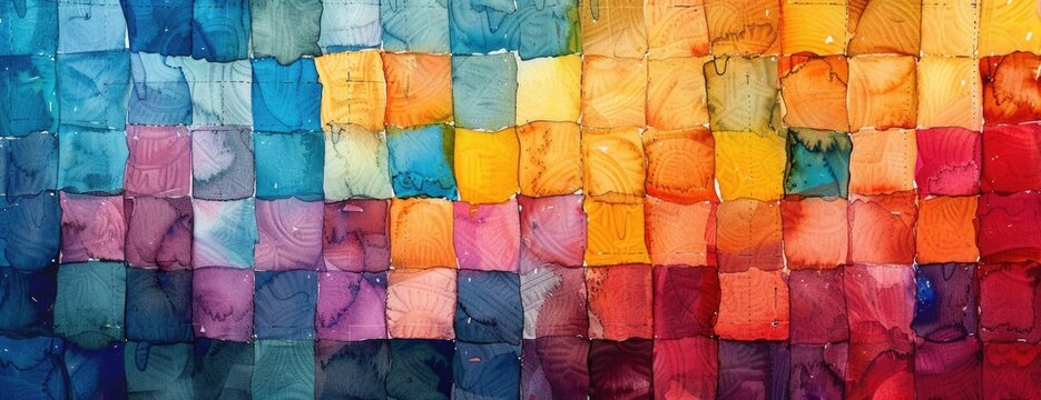Abstract Quilted Harmony: Colorful Watercolor Patchwork Creating a Vibrant and Cozy Desktop Theme
