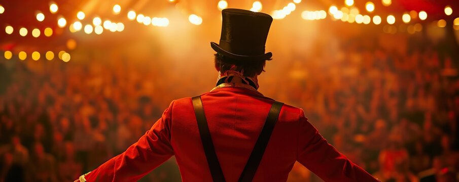 Circus ringmaster in action at circus show