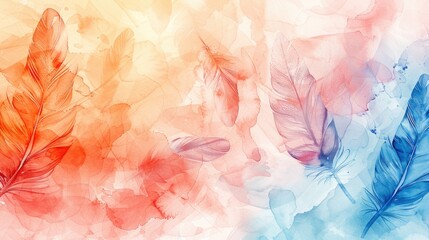 Fototapeta na wymiar Light and Airy Elegance: Soft Watercolor Feathers Floating in a Colorful Array for Desktop Background