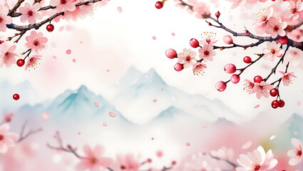 Watercolor style Cherry Blossoms and Majestic
