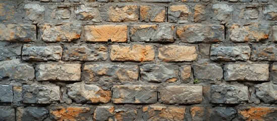 Fototapeta premium A vibrant green plant emerges from the weathered and textured surface of a cement brick wall. The plants tendrils weave through the cracks and crevices, adding a touch of life to the urban backdrop.