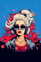 beautiful illustration, pop art, seductive woman with glasses