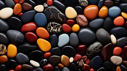 Abstract background with multi-colored sea pebbles. Texture of beach rocks, stones - Powered by Adobe