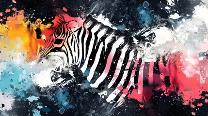 Artistic Safari: Abstract Zebra Stripes in Watercolor with Black, White, and Vivid Splashes for Desktop