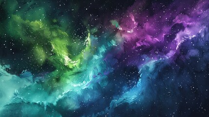 Aurora's Whisper: Luminous Green and Purple Watercolor Streaks Over a Dark Sky for Your Desktop