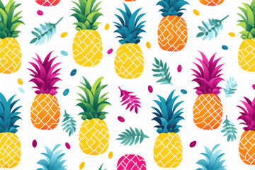 Seamless Tropical Pineapple Pattern: A Refreshing Taste of Summer Embraced by Nature's Exotic Fruits and Lush Greenery.