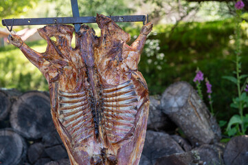Grilled lamb just right, ready to be served. Argentina, South America.