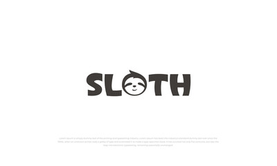 logotype, typography logo for SLOTH with letter O as head sloth shape © Bi.Std