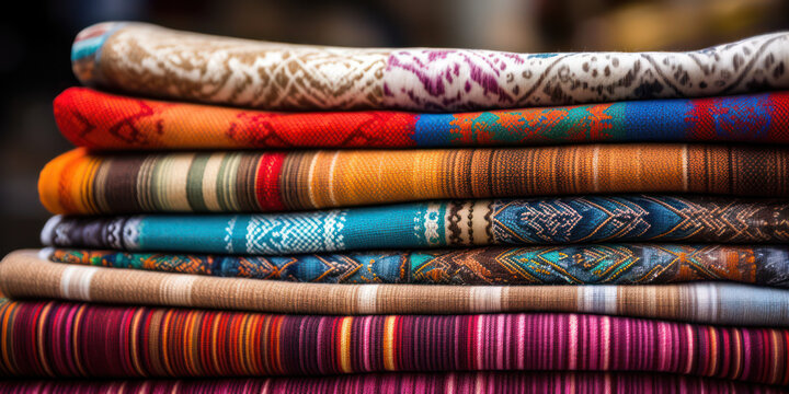 Vibrant Textile Market: A Colorful Tapestry of Tradition and Craftmanship in a Decorative Souvenir Blanket