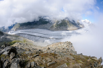 panorama of the mountains and Aletsch glacier