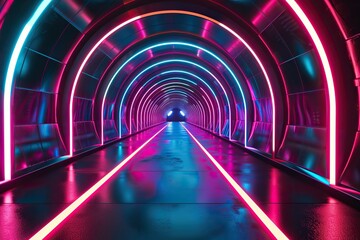 Embark on an intergalactic neon odyssey through a sci-fi corridor.