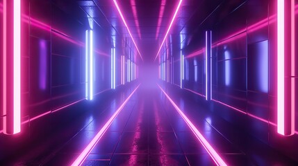 Futuristic sci-fi corridor with luminous galactic nexus and vibrant neon lights