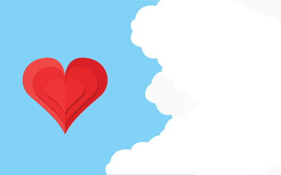 illustration of hearts on clouds in light blue background
