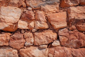 Fototapeta premium Red brown rock texture background. Rough slate mountain surface. Brick color stone background with space for design. Rocky rusty