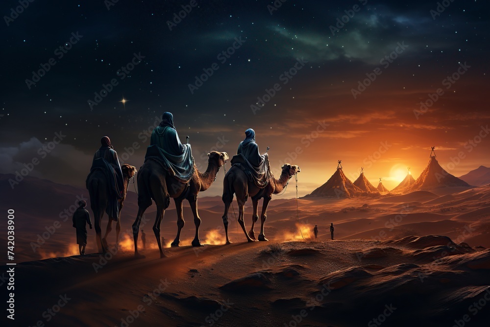 Wall mural beautiful illustration, Christmas nativity the wise men