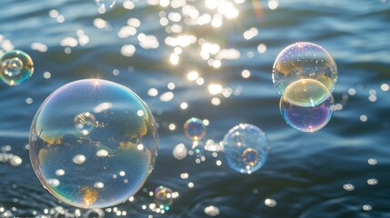 Radiant sunlight shimmering in soap bubbles