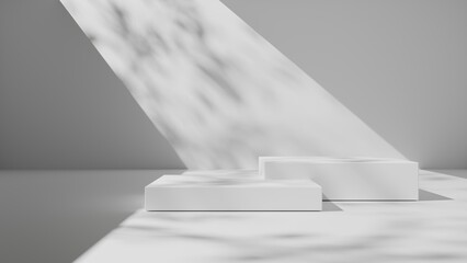 White empty podium or pedestal for product presentation. Mockup platform. 3d rendering	