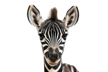 Young zebra isolated on white transparent background
