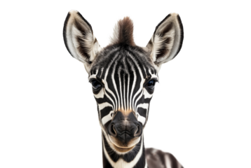 Young zebra isolated on white transparent background
