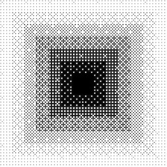 Pixelated gradient square background. Black dithered radial gradation texture. Retro bitmap game backdrop. Halftone 8 bit wallpaper. Vintage rectangle pixel art border. Vector fading overlay - obrazy, fototapety, plakaty