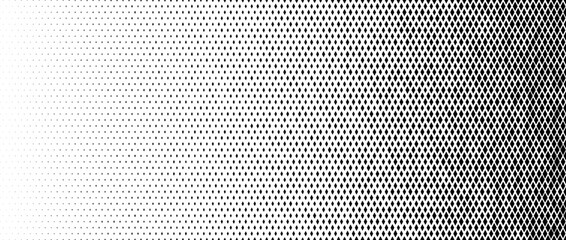 Rhombus gradient halftone texture. Diamond dots fading pattern. Abstract geometric particles vanishing gradient background. Rhomb shape grunge overlay structure. Vector black and white wallpaper