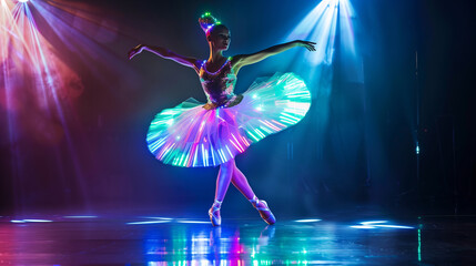 LED Light Ballet Performance, Dancer in Illuminated Tutu
