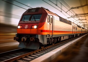 train moving fast on the railway station, rail road, rail way, traveling