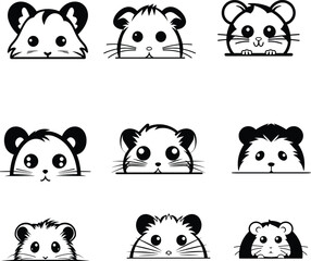  cute peeking hamster silhouette set vector illustration.
