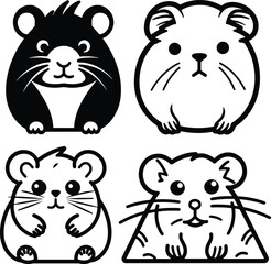 cute hamster silhouette set vector illustration.