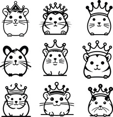hamster wearing crown set vector illustration. 