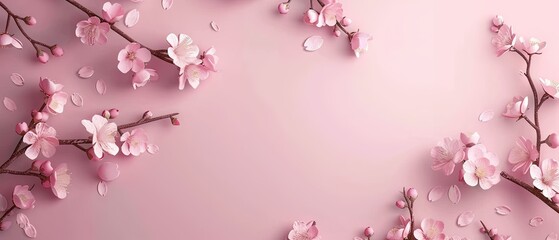 Obraz na płótnie Canvas Spring Flowers Theme: Soft Pink with Cherry Blossoms & Daffodils