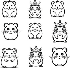 hamster wearing crown set vector illustration. 