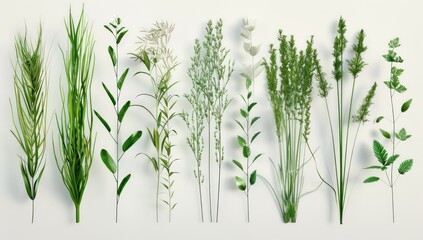 a bunch of different kinds of grasses and leaves, in the style of realistic details, absinthe culture, high detailed, organic simplicity - obrazy, fototapety, plakaty
